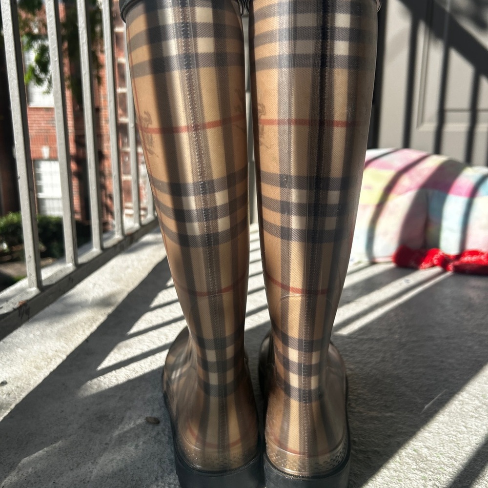 Burberry Classic Check Tall Rain Boots - Tan, Navy, Red - Picture 4 of 9